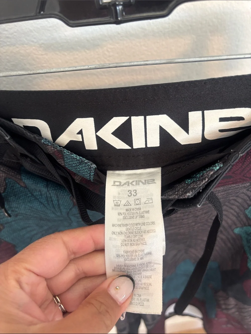 Dakine Black Board Shorts with Teal Floral & Maroon Leaf Print